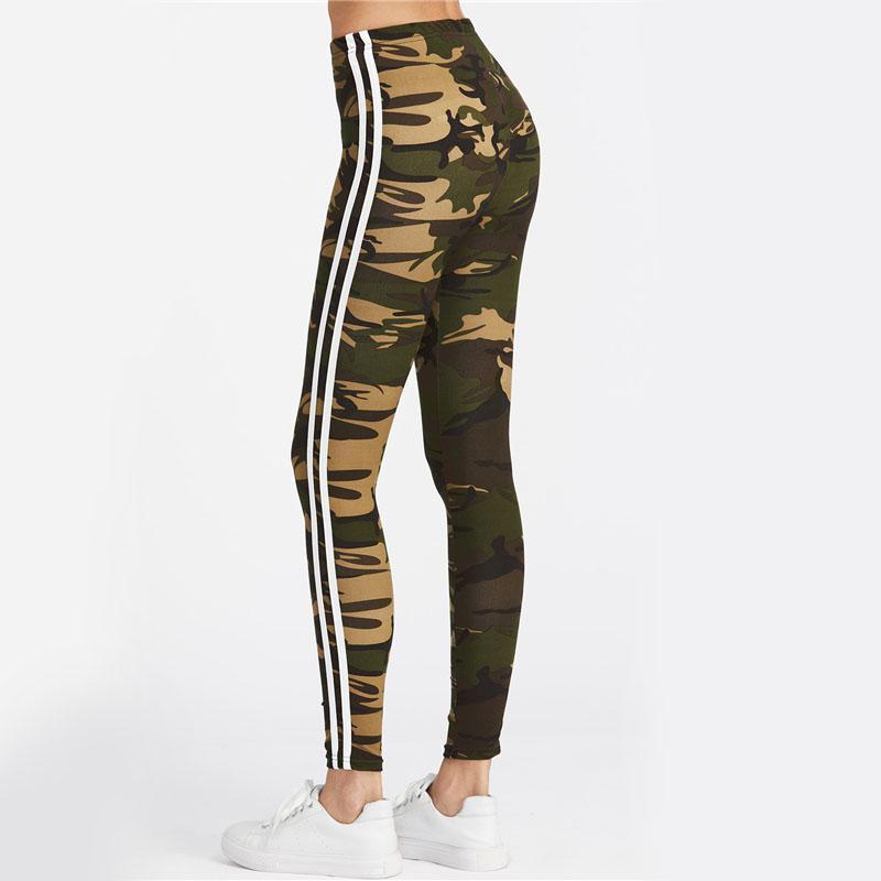 Camo Leggings with White Stripes Leggings Multi / S