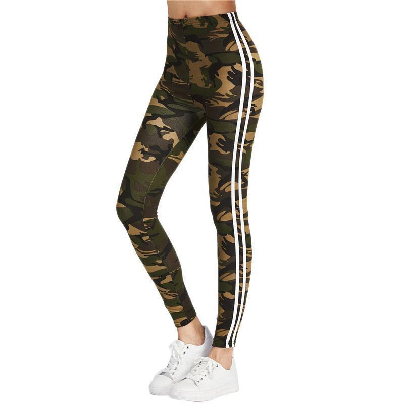 Camo Leggings with White Stripes Leggings Multi / S