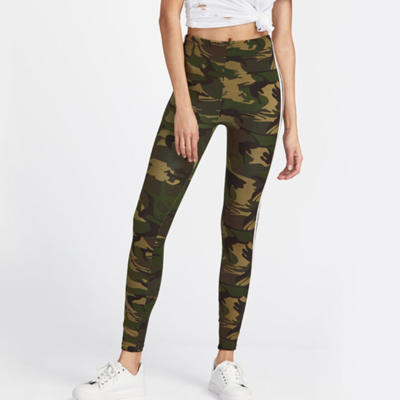 Camo Leggings with White Stripes Leggings Multi / S