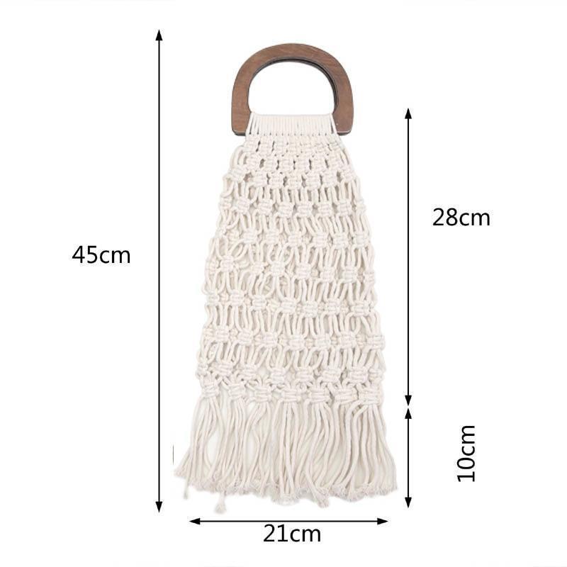 Casual Fishnet Tassel Rattan Bag Rattan Bags black / with Lining