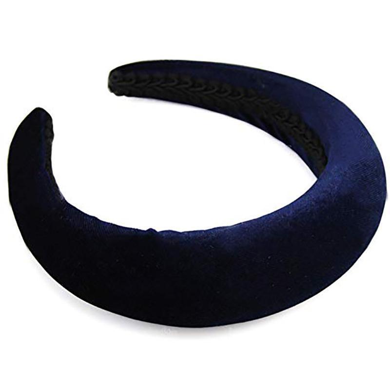 Chunky Padded Velvet Headband Headbands Navy Blue