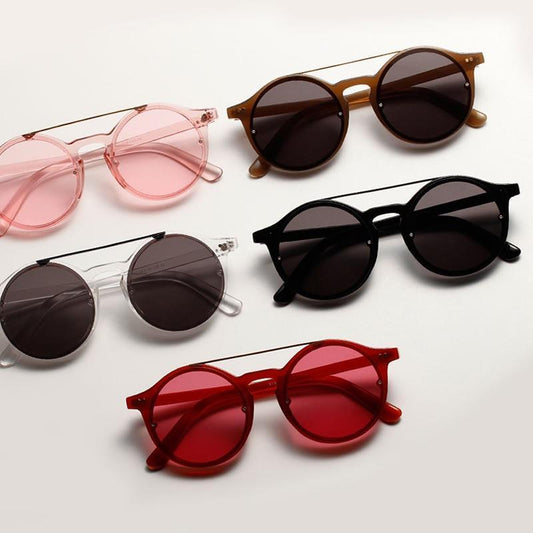 Double Bridge Round High Fashion Sunglasses Sunglasses Transparent Red