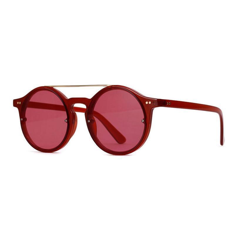 Double Bridge Round High Fashion Sunglasses Sunglasses Transparent Red