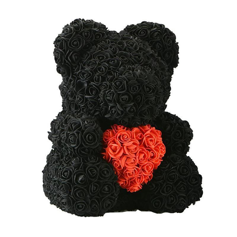 LE PETIT Rose Teddy Bear with Heart Home Accessories Black-Red (16 inc/40 cm)