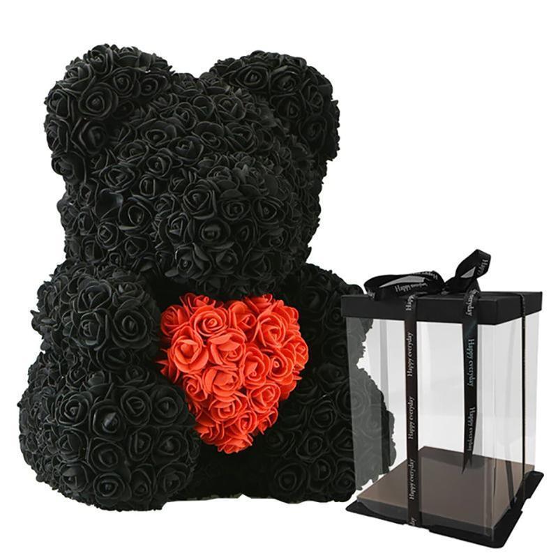 LE PETIT Rose Teddy Bear with Heart Home Accessories Black-Red with Box (16 inc/40 cm)