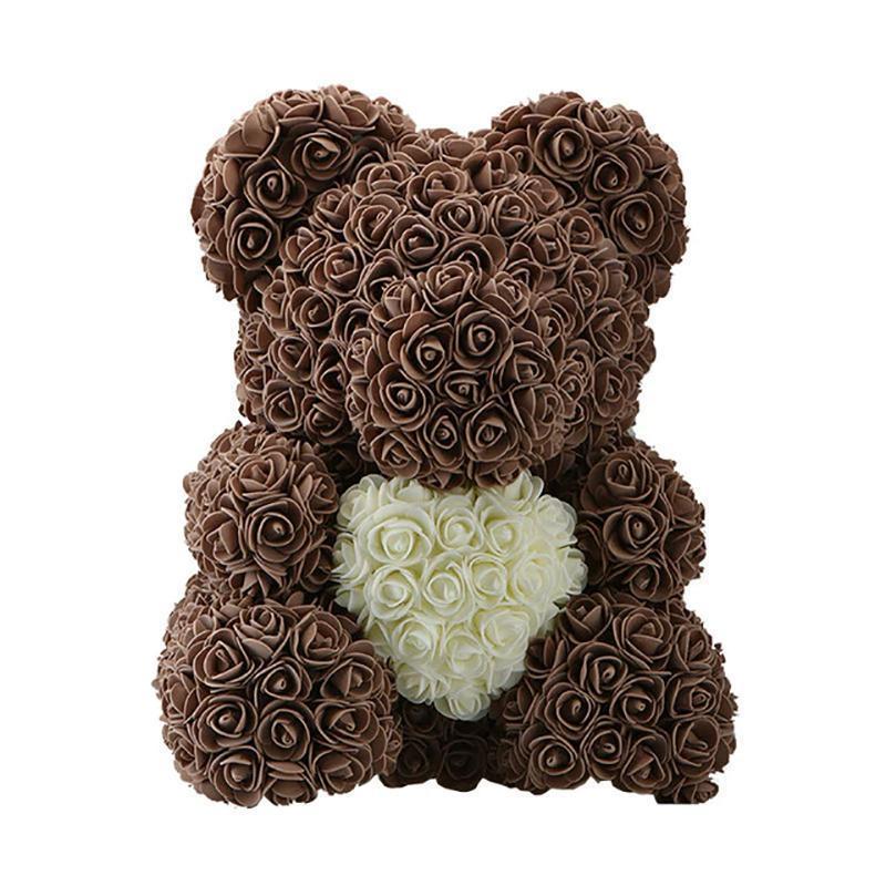 LE PETIT Rose Teddy Bear with Heart Home Accessories Brown-White (16 inc/40 cm)