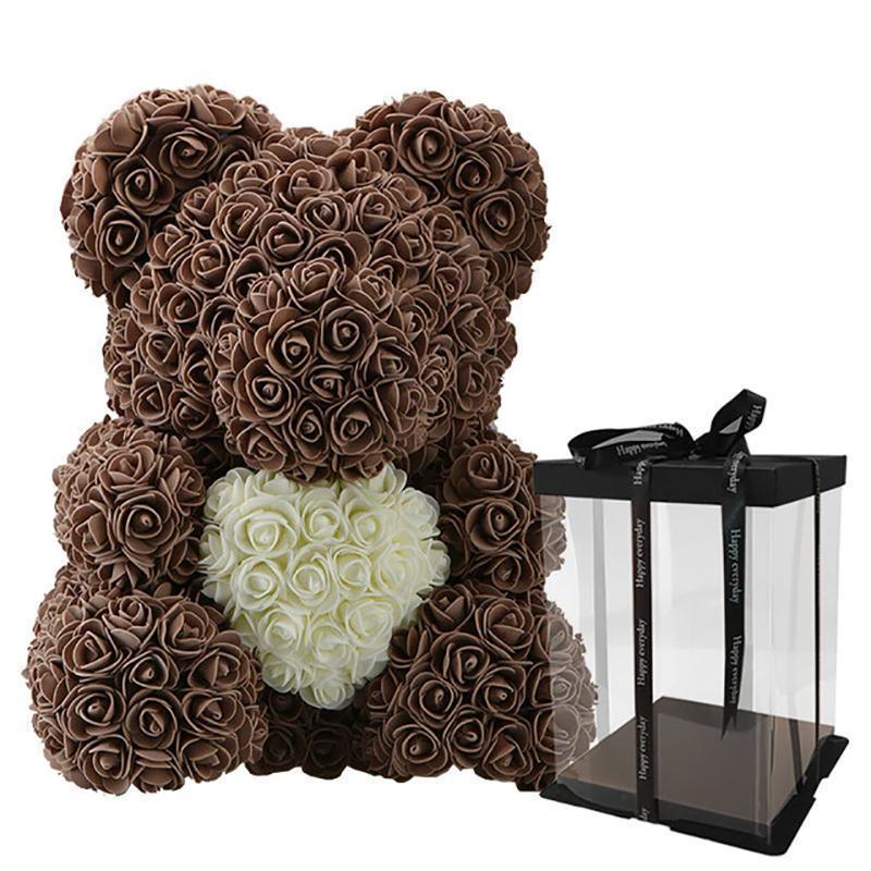 LE PETIT Rose Teddy Bear with Heart Home Accessories Brown-White with Box (16 inc/40 cm)