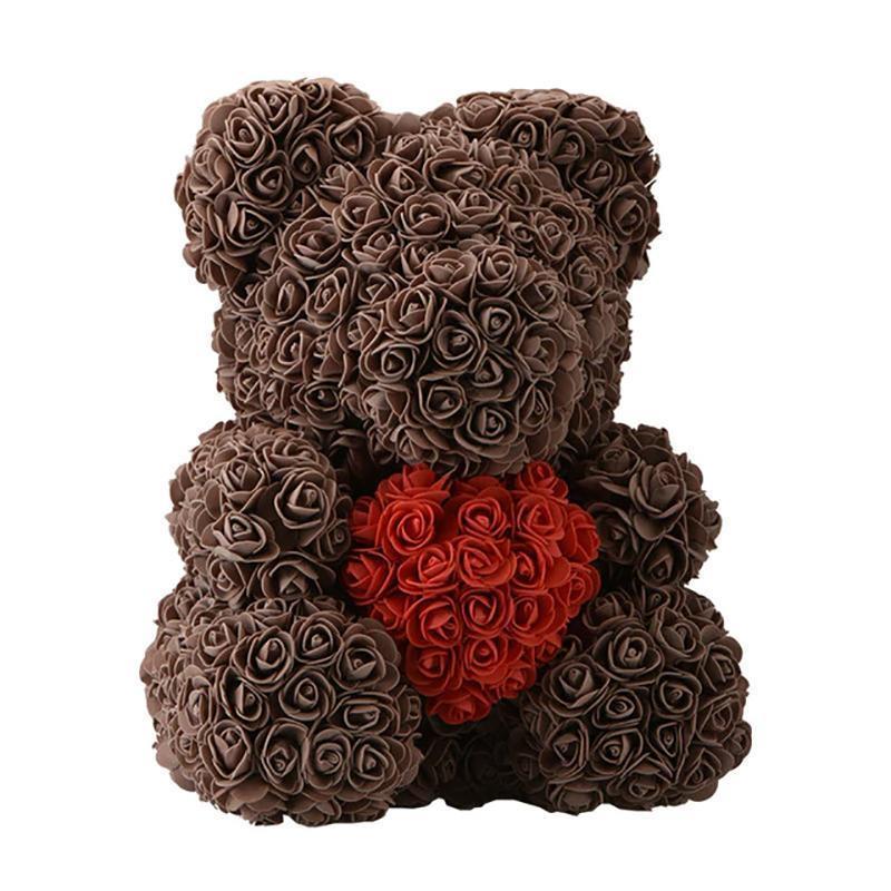 LE PETIT Rose Teddy Bear with Heart Home Accessories Brwon-Red (16 inc/40 cm)