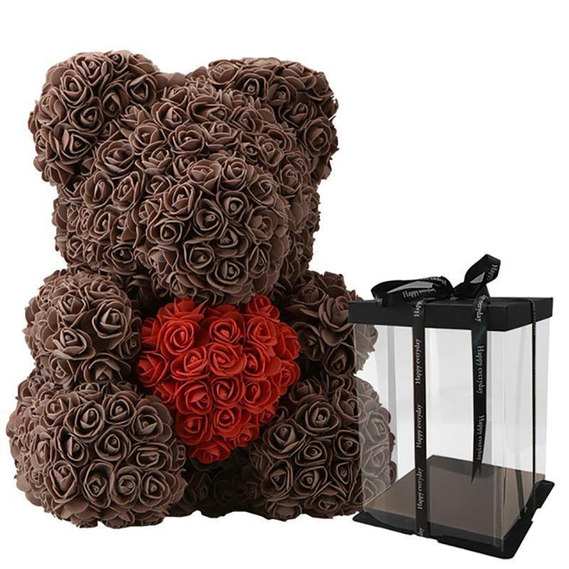 LE PETIT Rose Teddy Bear with Heart Home Accessories Brwon-Red with Box (16 inc/40 cm)