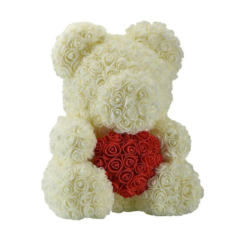 LE PETIT Rose Teddy Bear with Heart Home Accessories Cream-Red (16 inc/40 cm)