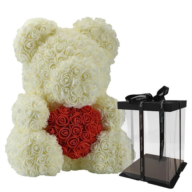 LE PETIT Rose Teddy Bear with Heart Home Accessories Cream-Red with Box (16 inc/40 cm)