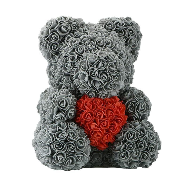 LE PETIT Rose Teddy Bear with Heart Home Accessories Grey-Red (16 inc/40 cm)