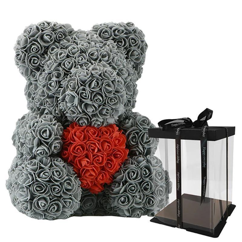 LE PETIT Rose Teddy Bear with Heart Home Accessories Grey-Red with Box (16 inc/40 cm)