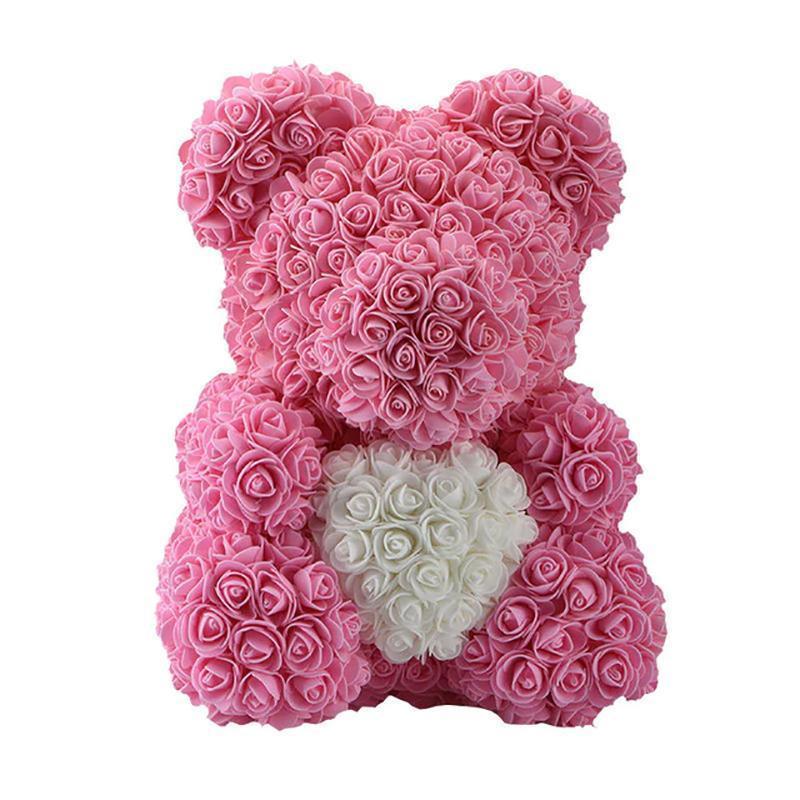 LE PETIT Rose Teddy Bear with Heart Home Accessories Pink-White (16 inc/40 cm)