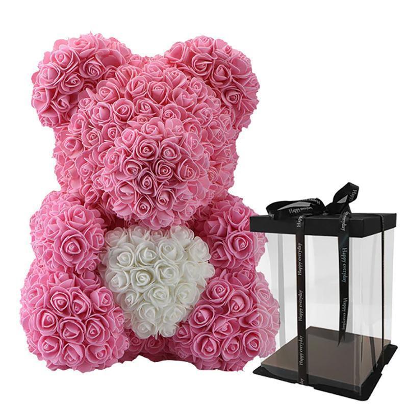 LE PETIT Rose Teddy Bear with Heart Home Accessories Pink-White with Box (16 inc/40 cm)