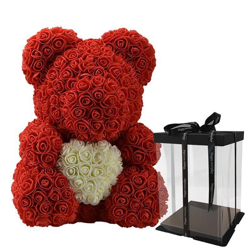 LE PETIT Rose Teddy Bear with Heart Home Accessories Red-White with Box (16 inc/40 cm)