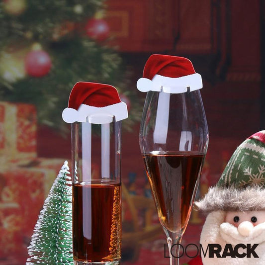 loomrack 10 PCS Christmas Santa Hat Wine Glass Decoration Christmas Accessories