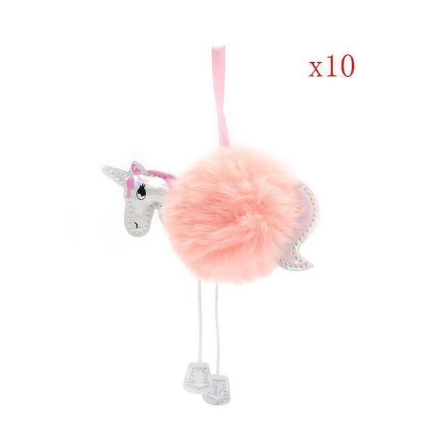 loomrack 10 Unicorn Christmas Tree Ornaments - Pom Poms Christmas Accessories Pink
