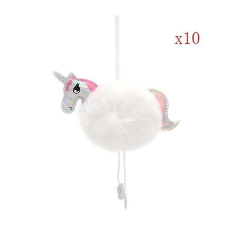 loomrack 10 Unicorn Christmas Tree Ornaments - Pom Poms Christmas Accessories White