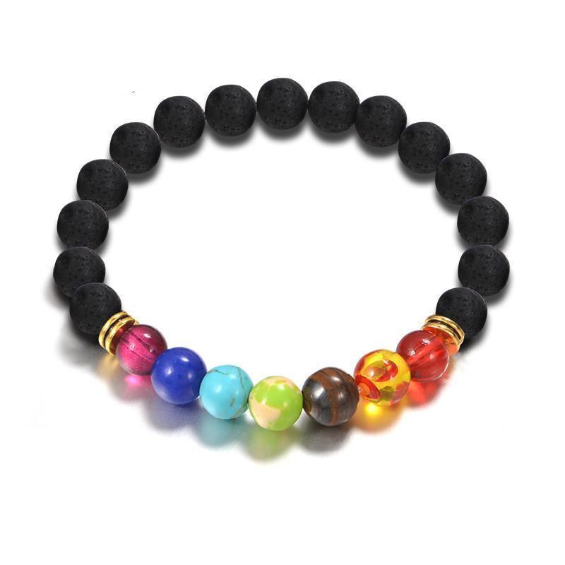 loomrack 7 Chakras Healing Bracelet with Natural Lava Beads Strand Bracelets