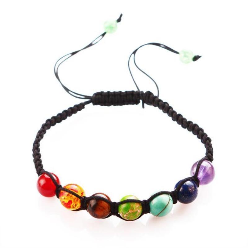 loomrack 7 Chakras Healing Bracelet with Natural Lava Beads Strand Bracelets Rope