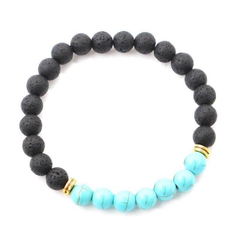 loomrack 7 Chakras Healing Bracelet with Natural Lava Beads Strand Bracelets Sky Blue