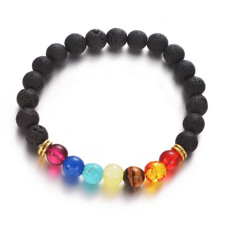 loomrack 7 Chakras Healing Bracelet with Natural Lava Beads Strand Bracelets Volcanic Rocks