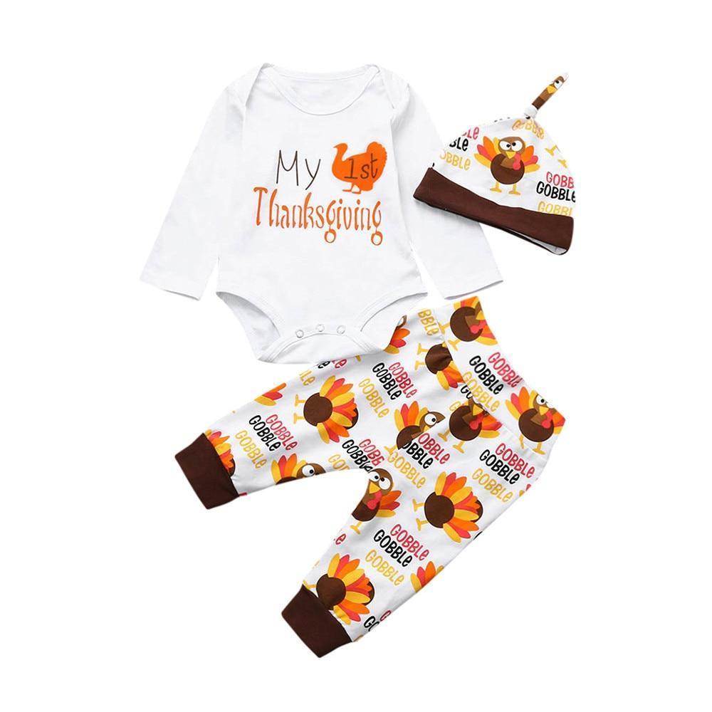 loomrack Baby Boy Girl First Thanksgiving Outfit - My First Thanksgiving 3- Piece Set Baby Clothes