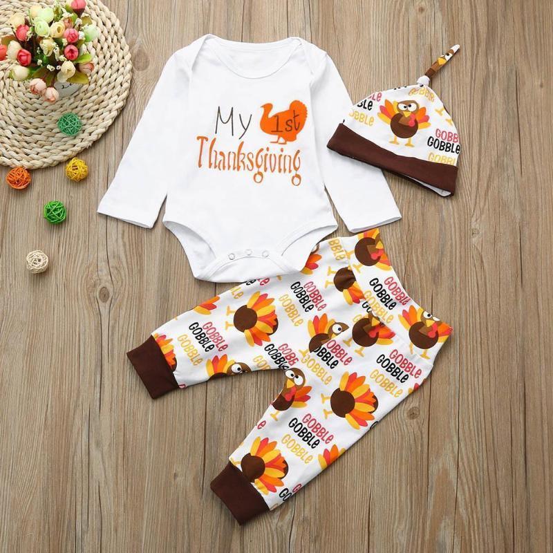 loomrack Baby Boy Girl First Thanksgiving Outfit - My First Thanksgiving 3- Piece Set Baby Clothes