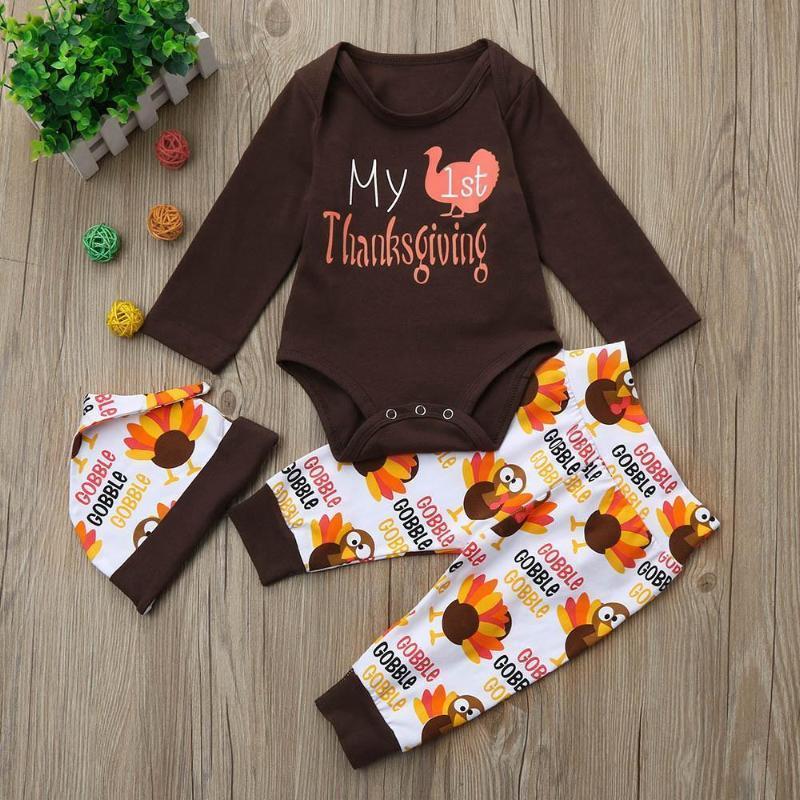 loomrack Baby Boy Girl First Thanksgiving Outfit - My First Thanksgiving 3- Piece Set Baby Clothes