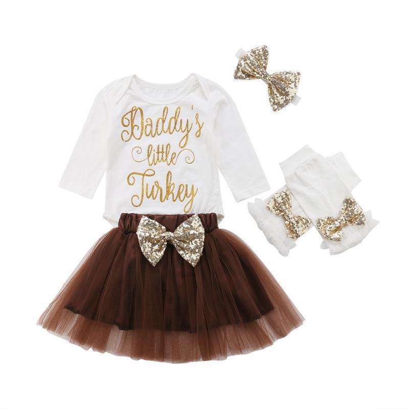 loomrack Baby Girl Thanksgiving Tutu Dress Leg Warmers - Daddy's Little Turkey 4-Piece Set Baby Clothes