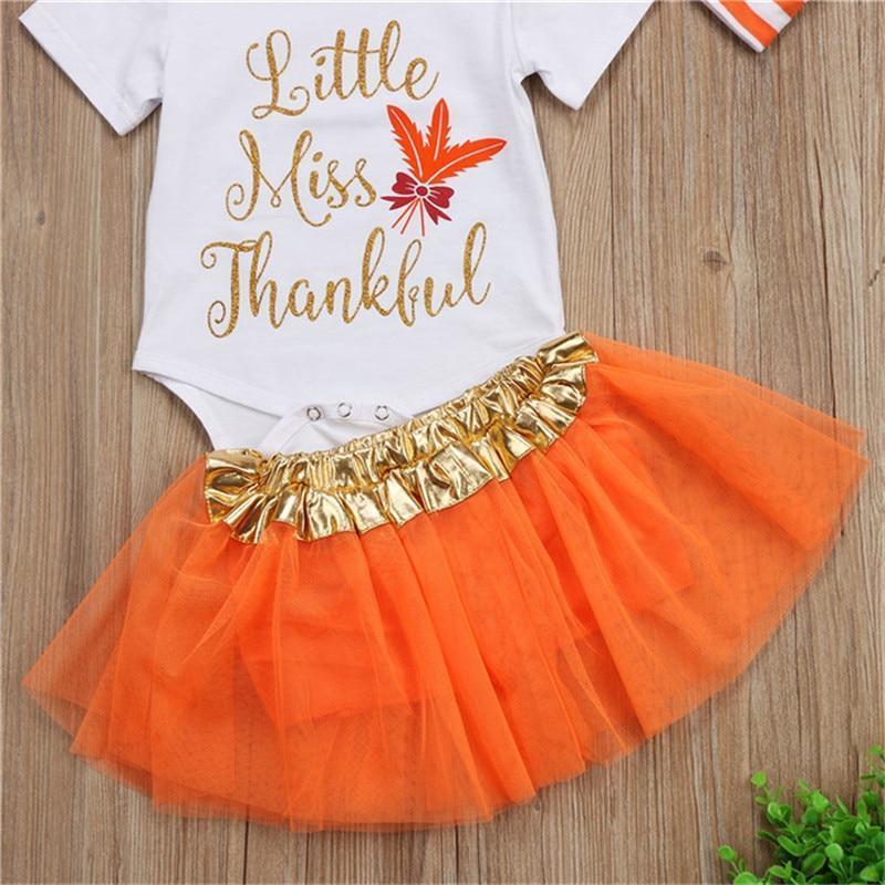 loomrack Baby Girl Thanksgiving Tutu Onesie - Little Miss Thankful 3-Piece Set Baby Clothes