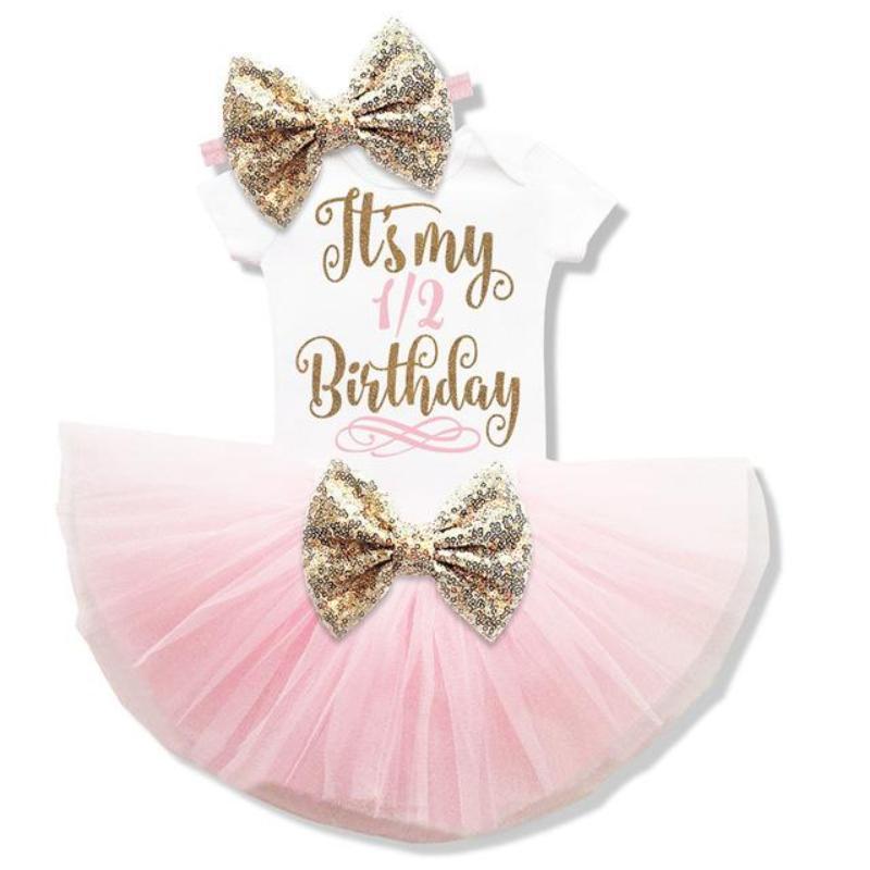 loomrack Baby Girl Tutu Birthday Outfit (1/2 Birthday, 1st Birthday, 2nd Birthday) Clothing Sets Pink 6m