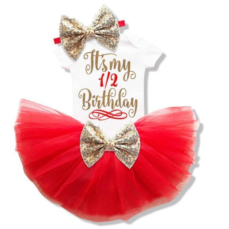 loomrack Baby Girl Tutu Birthday Outfit (1/2 Birthday, 1st Birthday, 2nd Birthday) Clothing Sets Red 6m