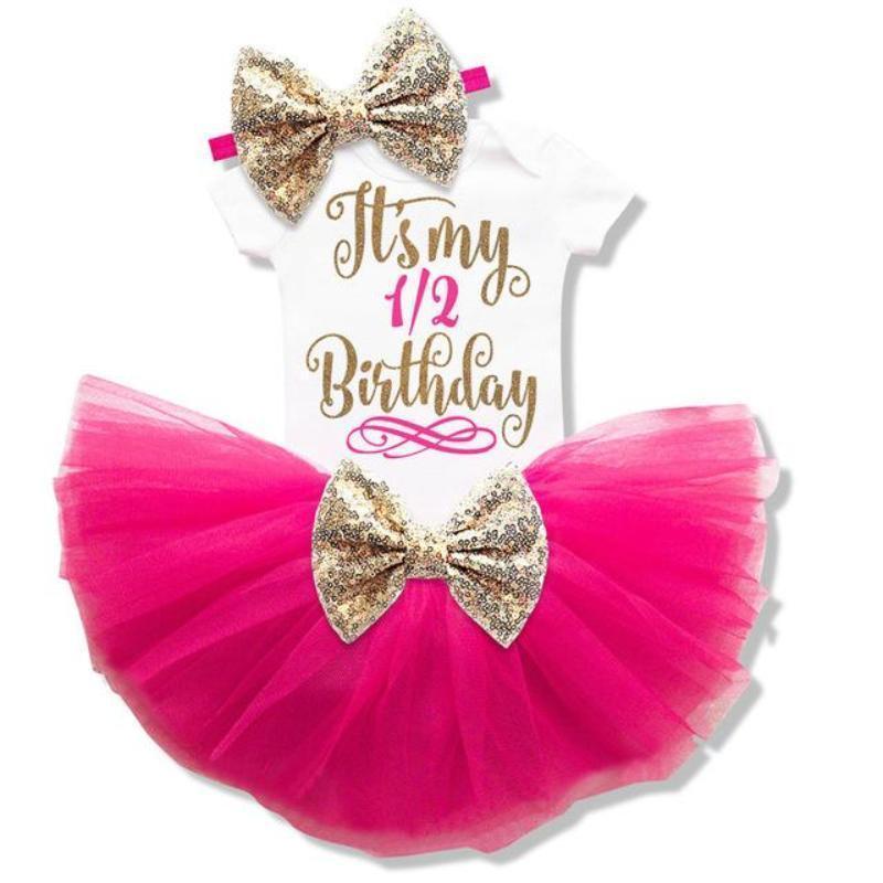 loomrack Baby Girl Tutu Birthday Outfit (1/2 Birthday, 1st Birthday, 2nd Birthday) Clothing Sets Rose 6m