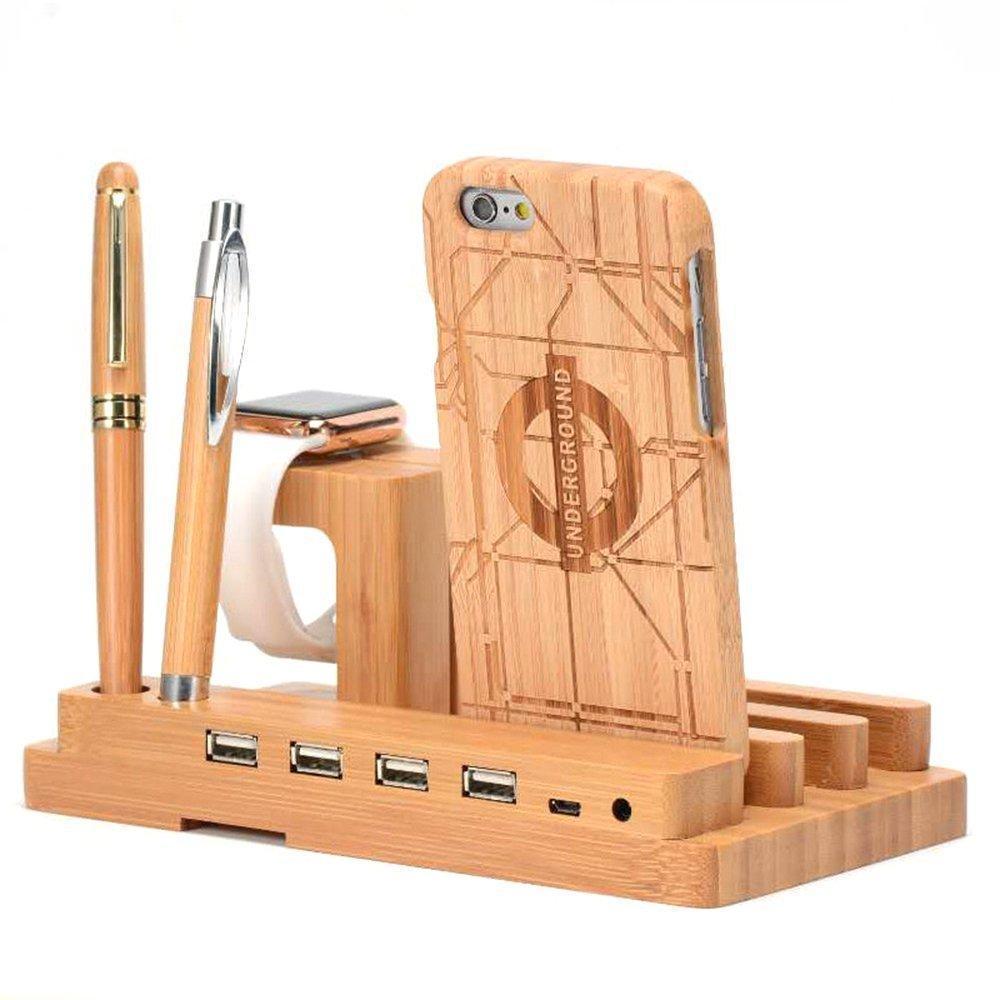 loomrack Bamboo Tech Docking Stand Organizer & Charger Mobile Phone Holders & Stands