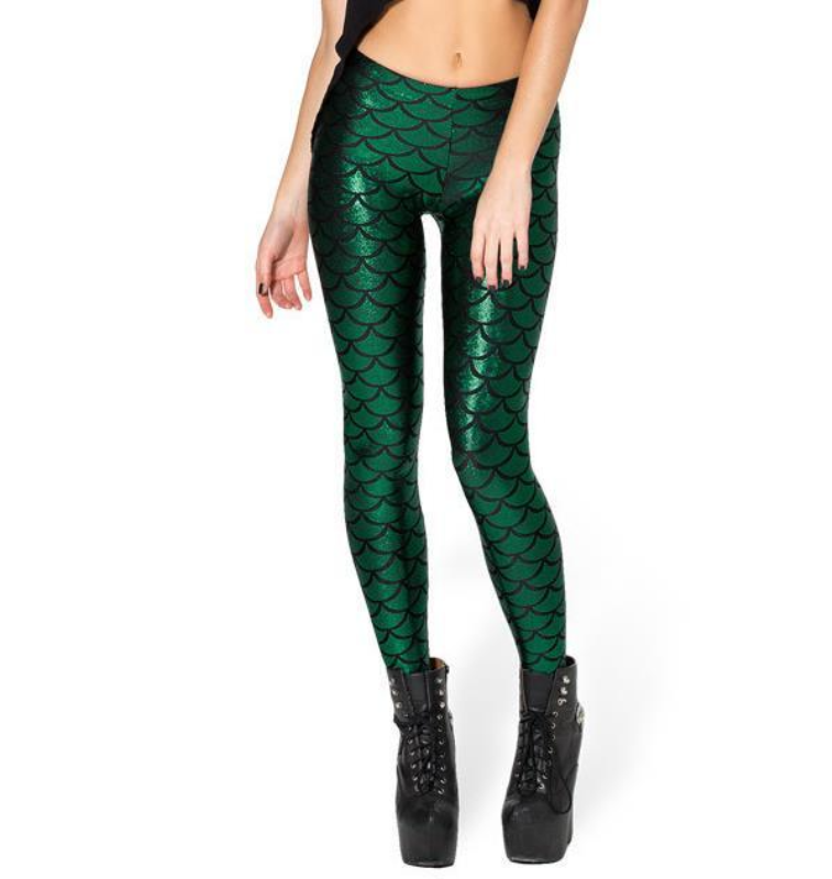 loomrack Becca Fish Scale Mermaid Leggings Leggings K030 Dark green / S