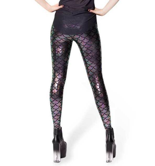 loomrack Becca Fish Scale Mermaid Leggings Leggings K030 Silver black / S