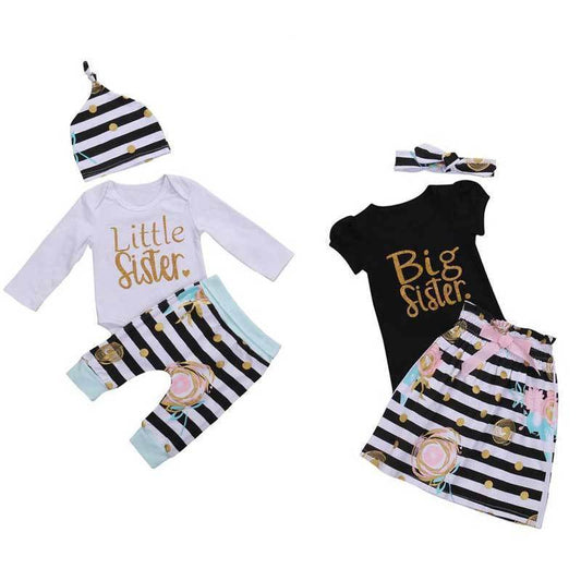 loomrack Big Sis - Little Sis Matching Outfit - Floral/Stripe Family Matching Outfits Big  6 to 12M