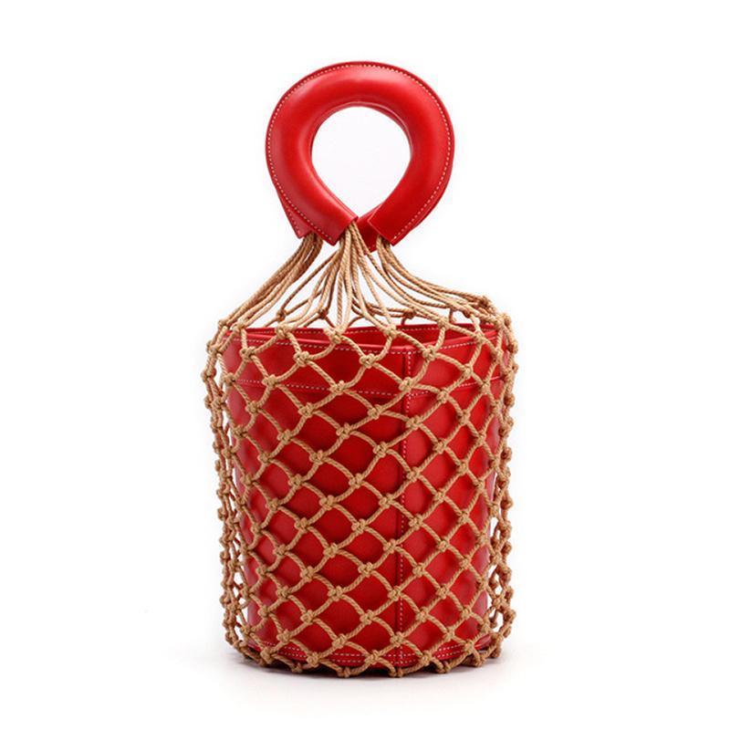 loomrack Bohemian Bucket Bag Top-Handle Bags Red With Red Handle