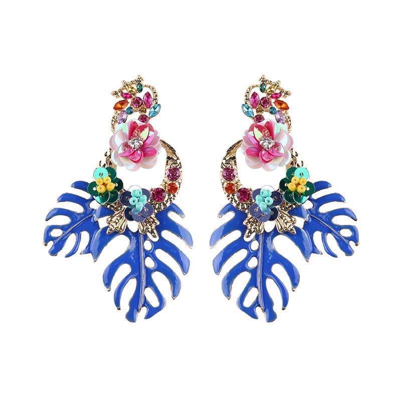 loomrack Bohemian Floral Leaf Drop Earrings Drop Earrings Blue