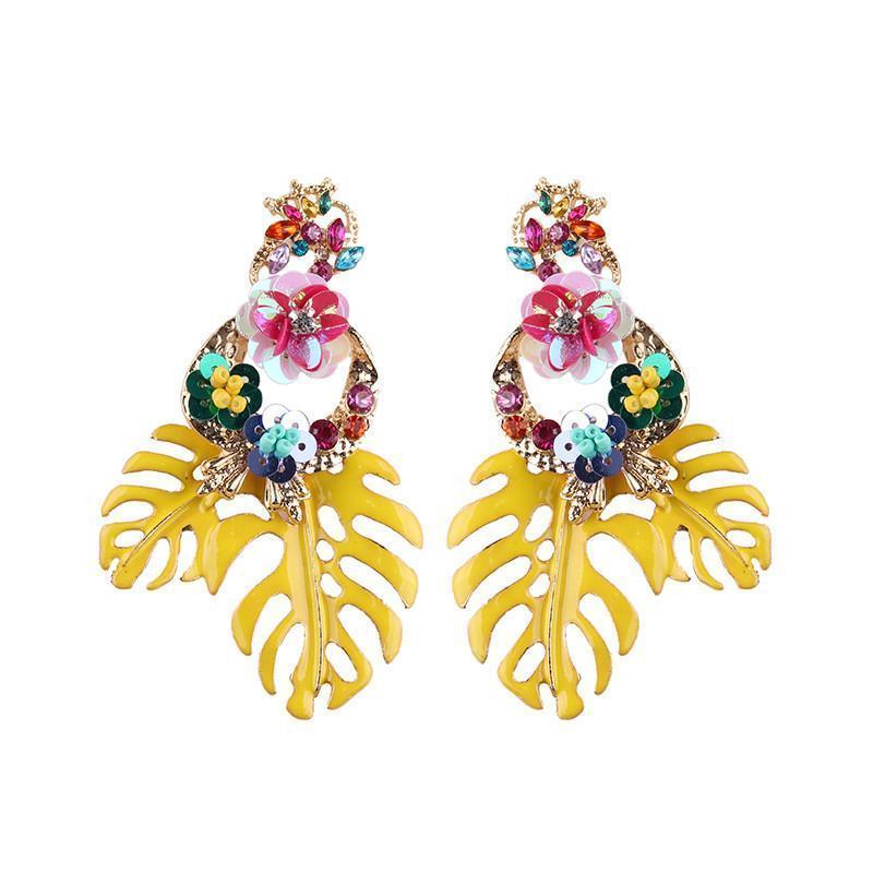 loomrack Bohemian Floral Leaf Drop Earrings Drop Earrings Yellow