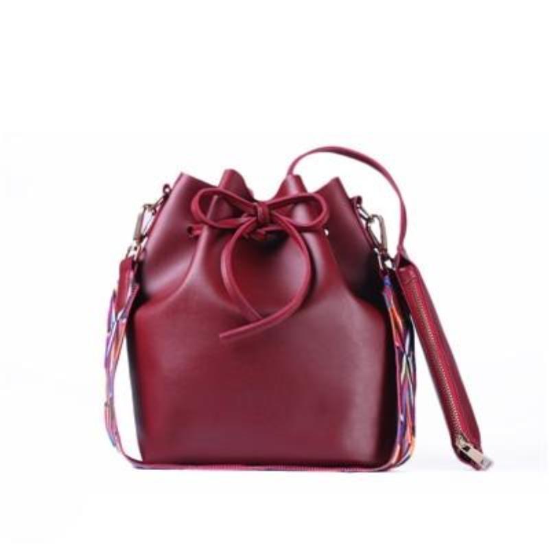loomrack Boho Bucket Bag with Multicolor Shoulder Strap Shoulder Bags Burgundy