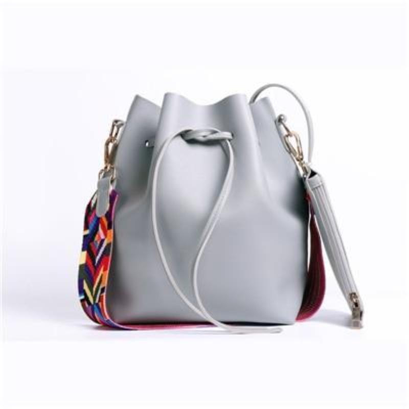 loomrack Boho Bucket Bag with Multicolor Shoulder Strap Shoulder Bags Gray