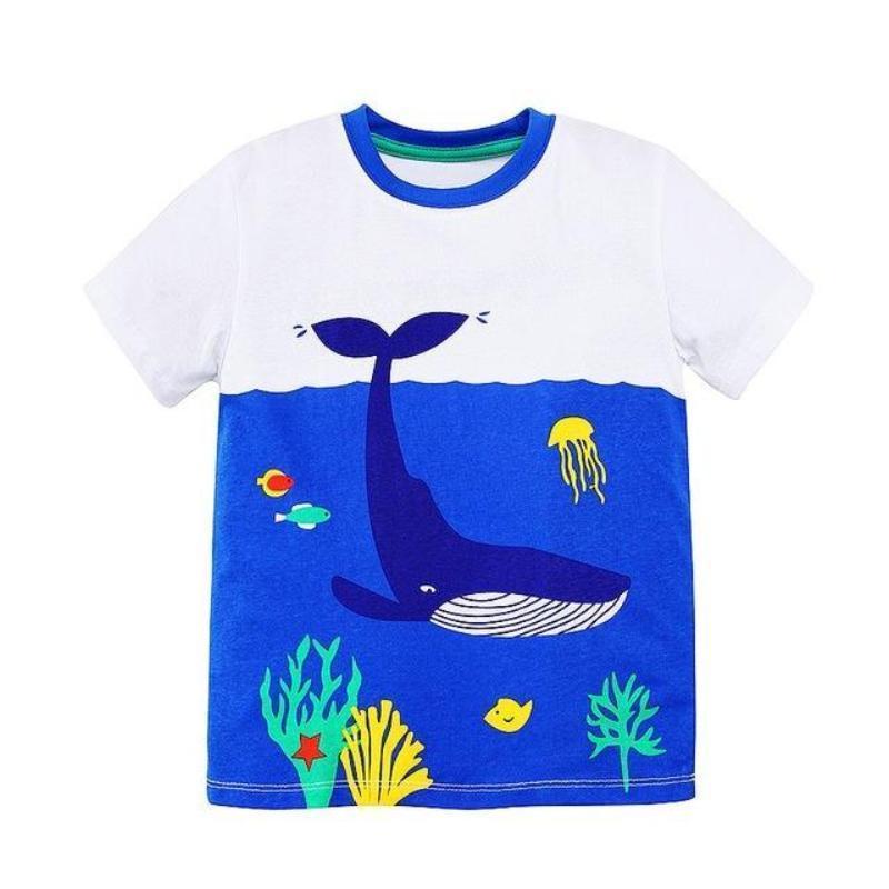 loomrack Boys 100% Cotton Summer T-Shirt  (Sizes 18M - 2T) T-Shirts Blue Whale Pattern / 2T