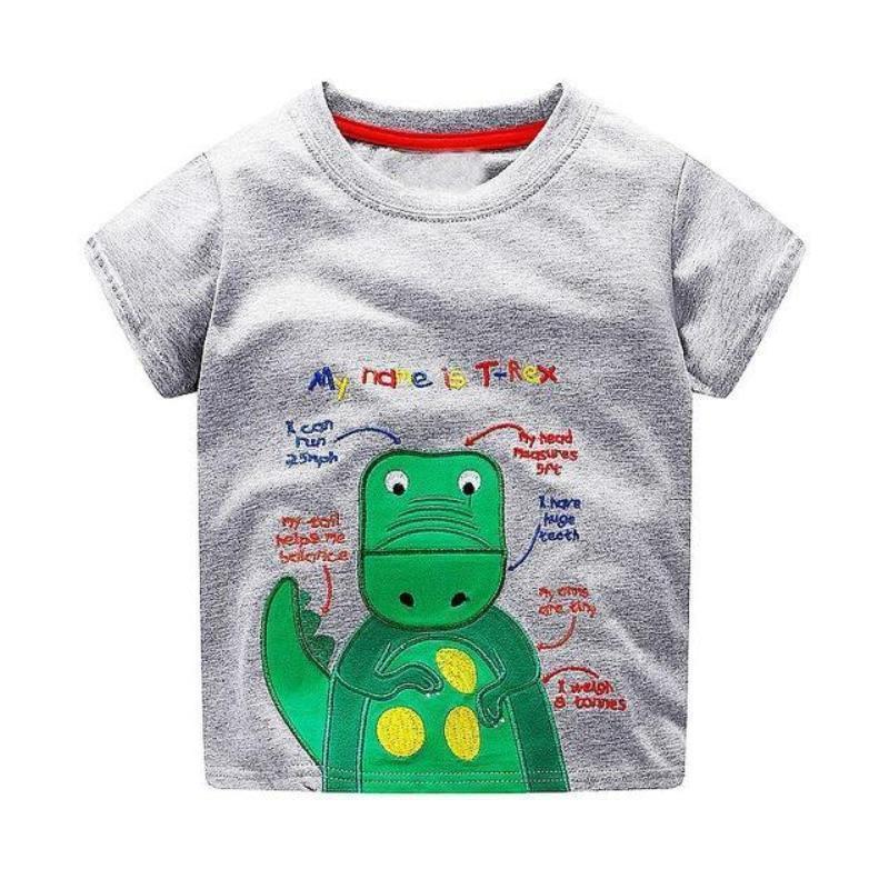 loomrack Boys 100% Cotton Summer T-Shirt  (Sizes 18M - 2T) T-Shirts Green Dinosaur Pattern / 2T