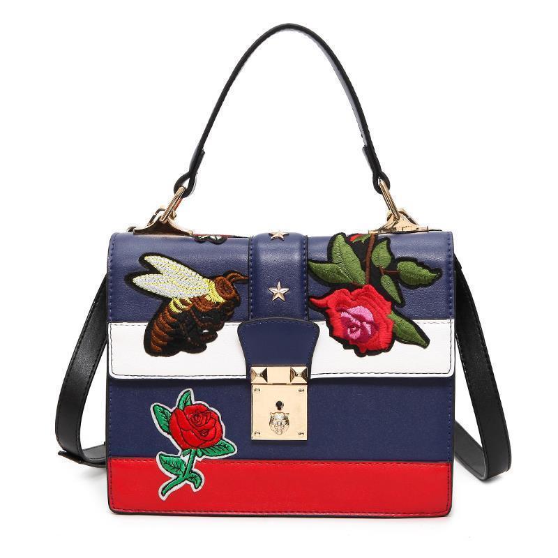 loomrack Bumble Bee Rose Embroidered Messenger Bag Shoulder Bags