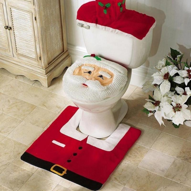 loomrack Christmas Bathroom Set - Toilet Cover Rug 3-Pc Set Christmas Accessories