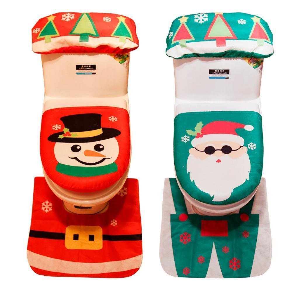 loomrack Christmas Bathroom Set - Toilet Cover Rug 3-Pc Set Christmas Accessories