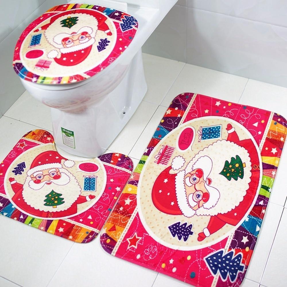 loomrack Christmas Bathroom Set - Toilet Cover Rug 3-Pc Set Christmas Accessories